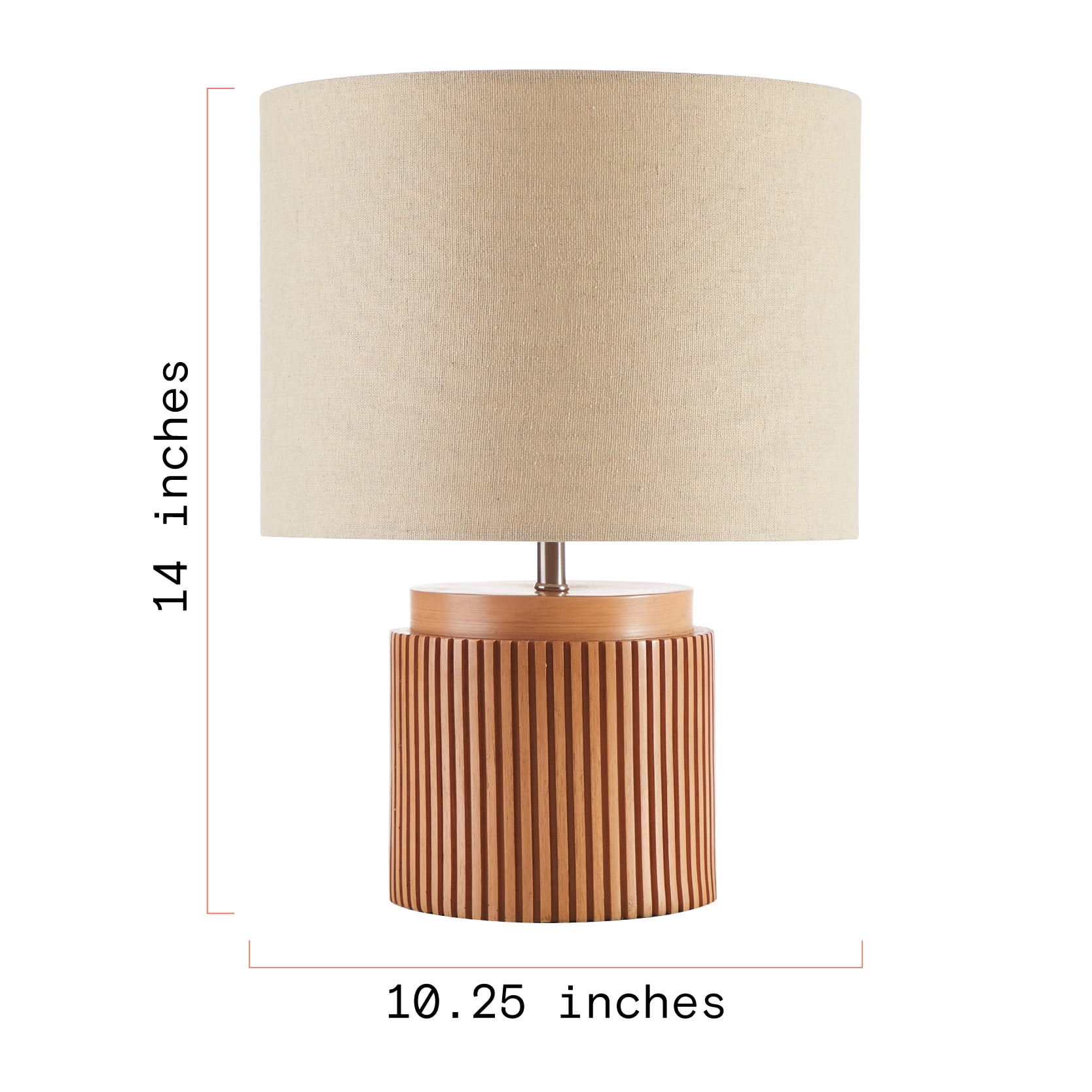 Beautiful 10.25" x 10.25" x 14" Brown Faux Ribbed Wood Table Lamp by Drew Barrymore