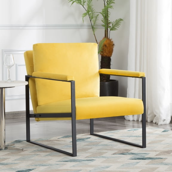 Yellow Accent Chair with Metal Frame for Living Room, Padded Armchair with High-Density Foam Cushion and Removable Washable Back Cover, 26.8 Inch Side Chair