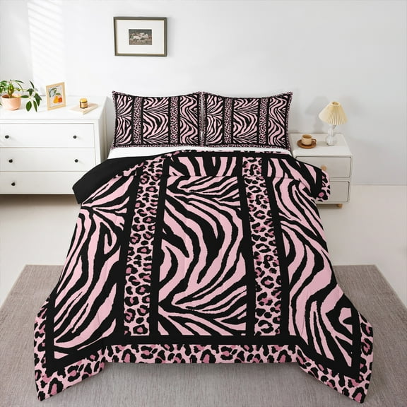 Homewish Cheetah Zebra Print 2pcs Bedding Comforter Set for Boys Girls,Animal Print Twin Comforter Sets,Geometric Stripes Lines Breathable Bedding Set,Super Cozy Room Decor,Reversible