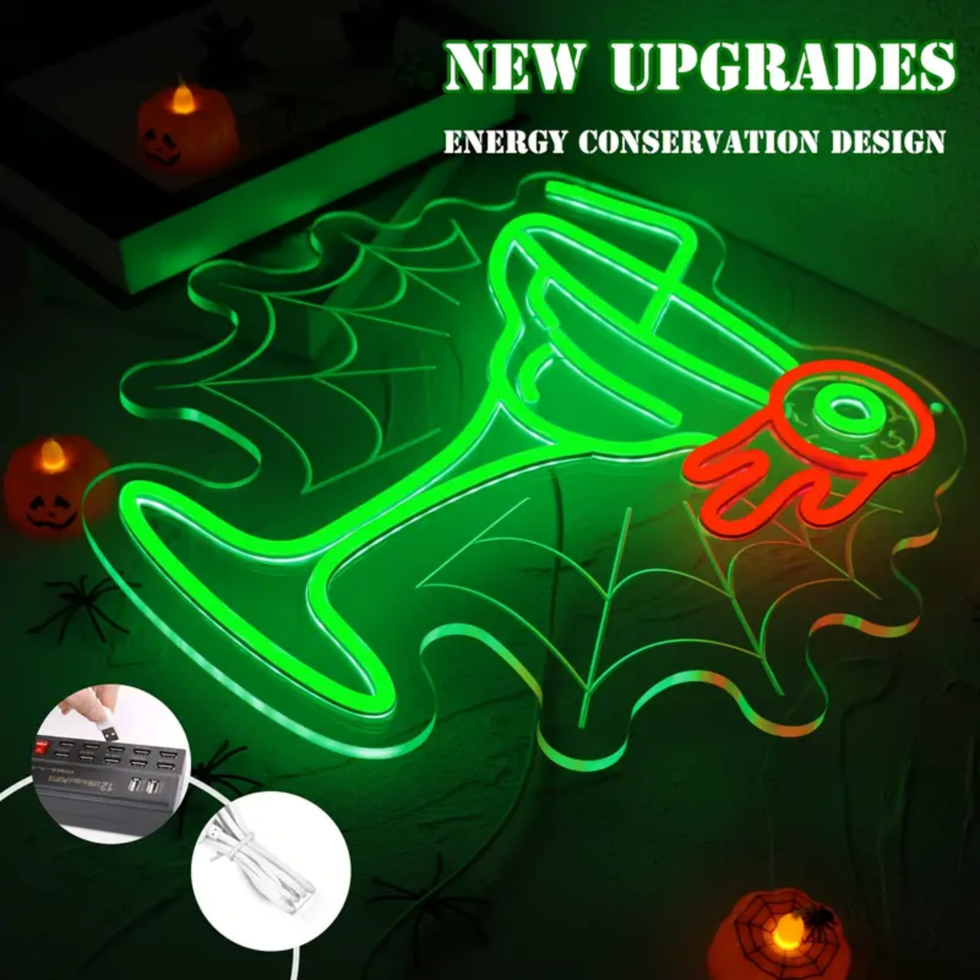 UPONRAY Spider Web Neon Signs, 14.2"*14.6" Dimmable & USB-Powered LED Neon Light, Stylish Wall Decor for Halloween Party, Home, Bar, Shop, Haunted House