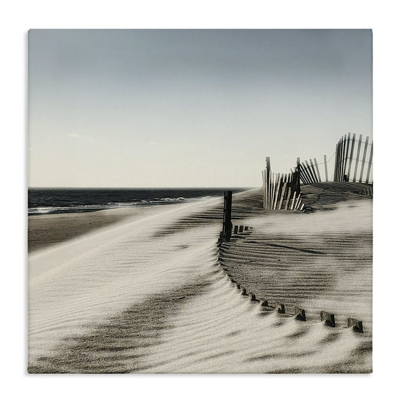 Stupell Industries Rippled Beach Fence Landscape Painting Gallery Wrapped Canvas Art Print Wall Art, 17 x 17