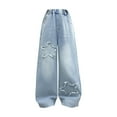 thumbnail image 3 of XQYLOS Girls Baggy Star Embroidered Jeans, High Waist 𝖸𝟤𝗄 Streetwear Denim Pants Wide Leg Casual, 𝖯reppy Aesthetic HipHop Style with 𝖢osmic Design, Comfort Elastic for Teen Girls, 3 of 9