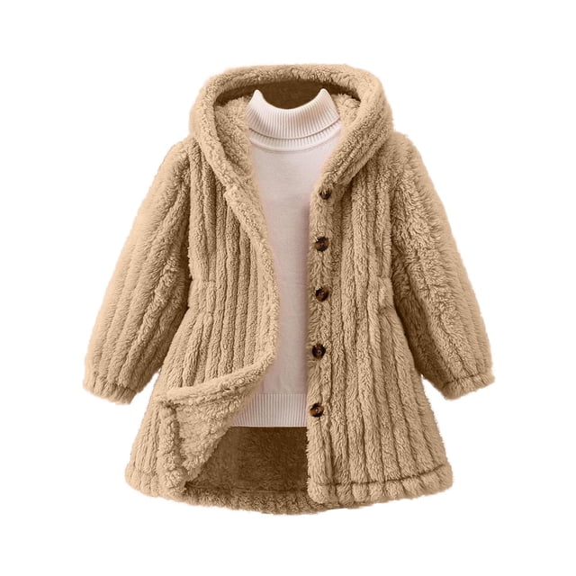 LOVZFMLL Jackets for Girls Fashionable Girls' Solid Color Plush Jacket Warm Hooded Cardigan Long Jacket 7 Years