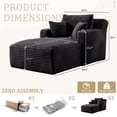 thumbnail image 3 of FFH 65.4" Chaise Lounge Indoor, Modern Corduroy Fabric Indoor Lounge Chair, Sleeper Sofa for Living Room, Small Space, Black, 3 of 10
