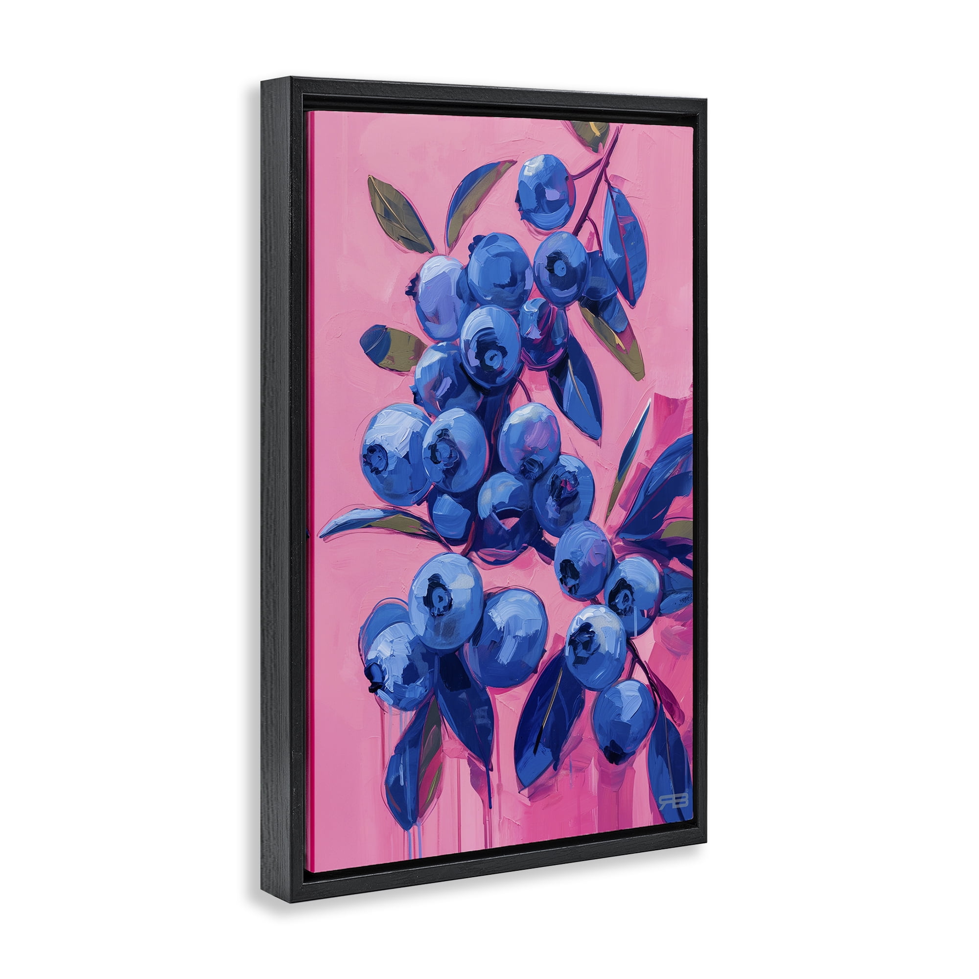 Stupell Industries Vibrant Blueberries on Pink Food & Beverage Painting Black Floater Framed Canvas Art Print Wall Art, 17 x 25