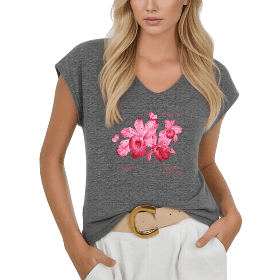 Cozymy Womens Vintage Floral Flower Graphic Tshirt V Neck Sleeveless Tshirt Graphic Tees Shirts Casual Summer Everyday Style Tops S 5XL