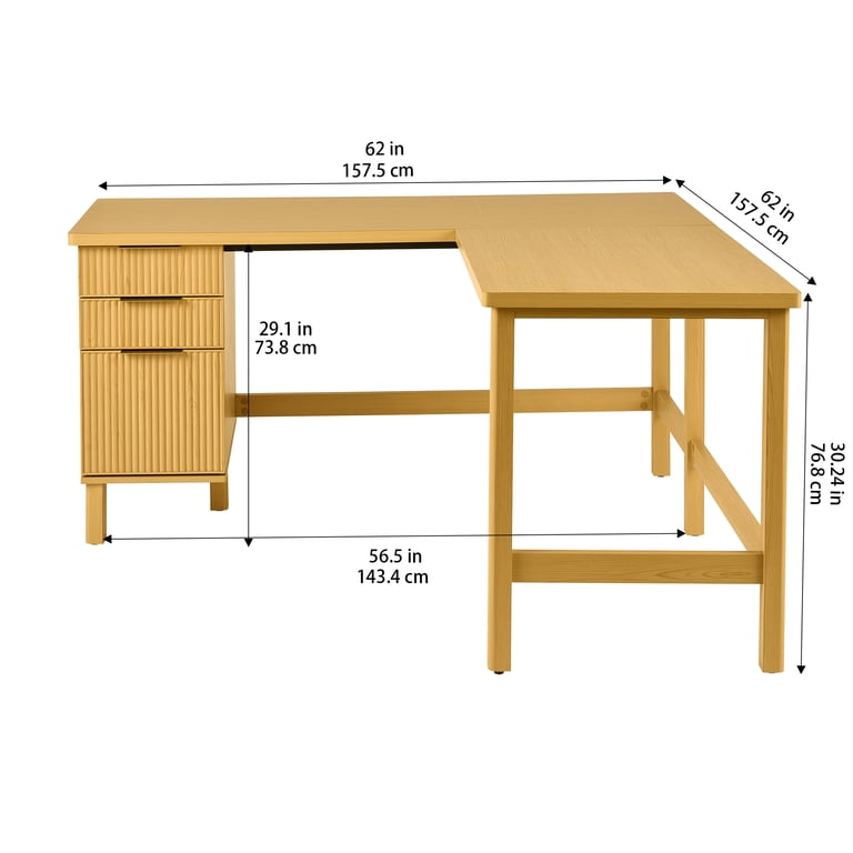 Better Homes & Gardens Lillian Fluted L-Shape Desk, Natural Pine