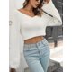 thumbnail image 3 of Suéter corto para mujer, cuello en V, manga larga, suéteres casuales, 3 of 8