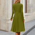 thumbnail image 5 of Women's Casual Fashion High Neck Long Sleeve Solid Color Midi Dress, Fall and Winter Comfortable Dress for Casual Outings, Soft and Breathable Fabric,Army Green,L, 5 of 7