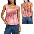 thumbnail image 2 of Women's Cotton Gingham Tank Top Summer Cute Peplum Square Neck Cami Tank Casual Trendy Sleeveless Daily Wear Top Red, 2 of 7