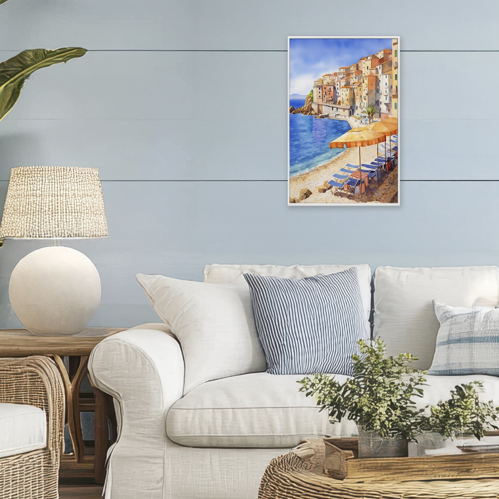 Stupell Industries Beach Lounging on Mediterranean Shore White Framed Giclee Art, design by Creative Studio