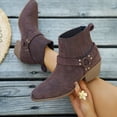 thumbnail image 2 of Suede Cowboy Boots for Women Retro Pointed Toe Chelsea Ankle Boots Chunky Heel Buckle Strap Booties, 2 of 5