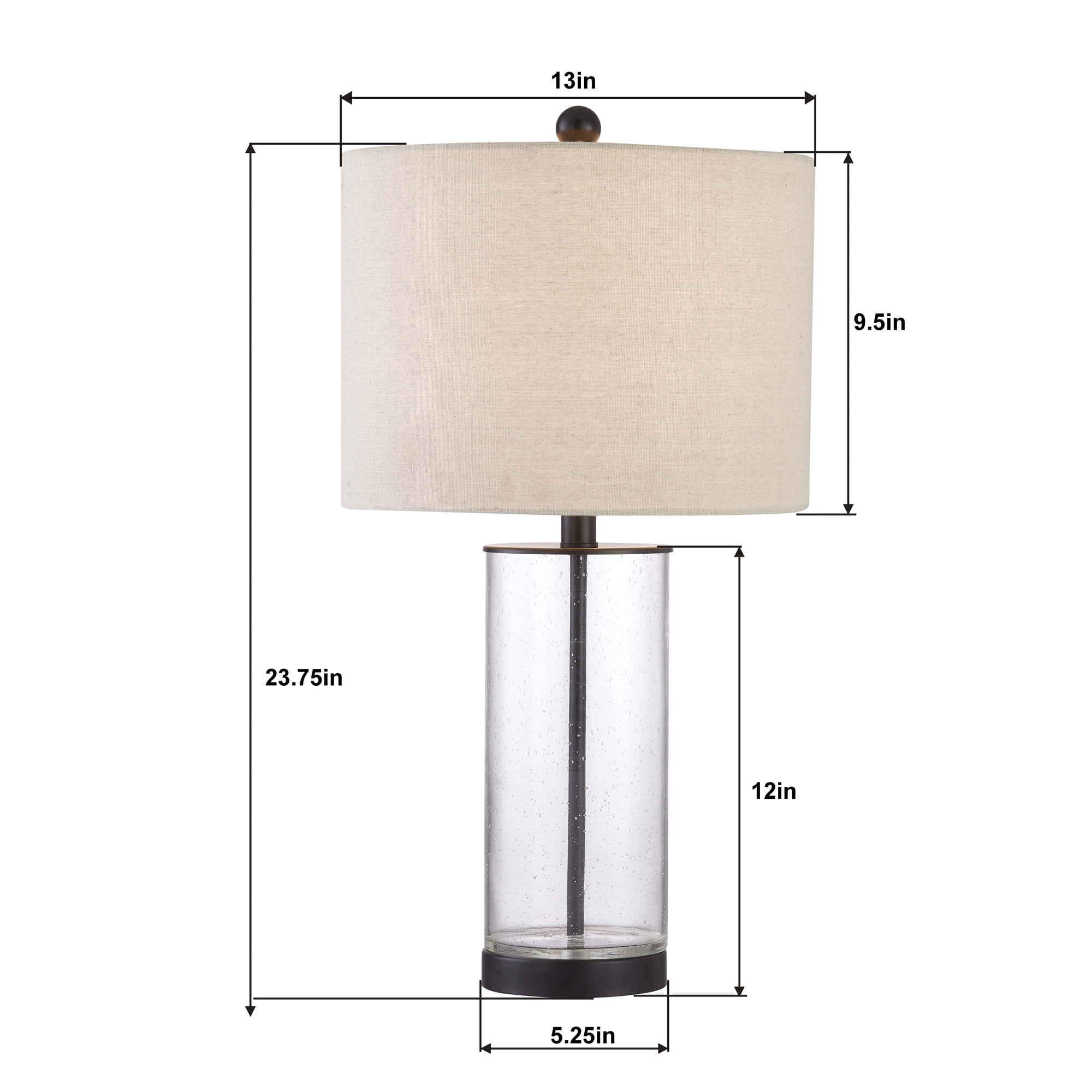 Maxax 23.75" Glass Table Lamps Set of 2, 3-Way Dimmable Black Nightstand Lamps for Living Room Bedroom