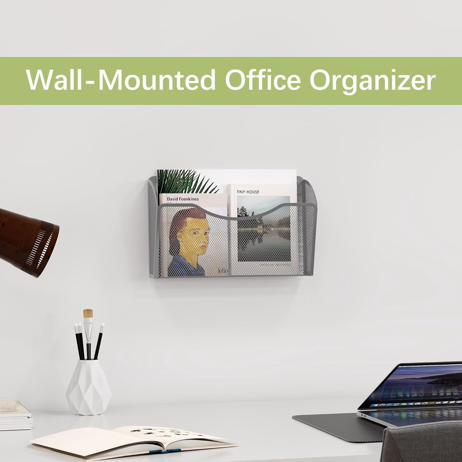 Wall File Organizer, Metal Mesh Hanging File Folder Holder for Letter/A4 Size Folders, Vertical Wall Mount Mail Sorter for Office Paperwork, Classroom, Silver