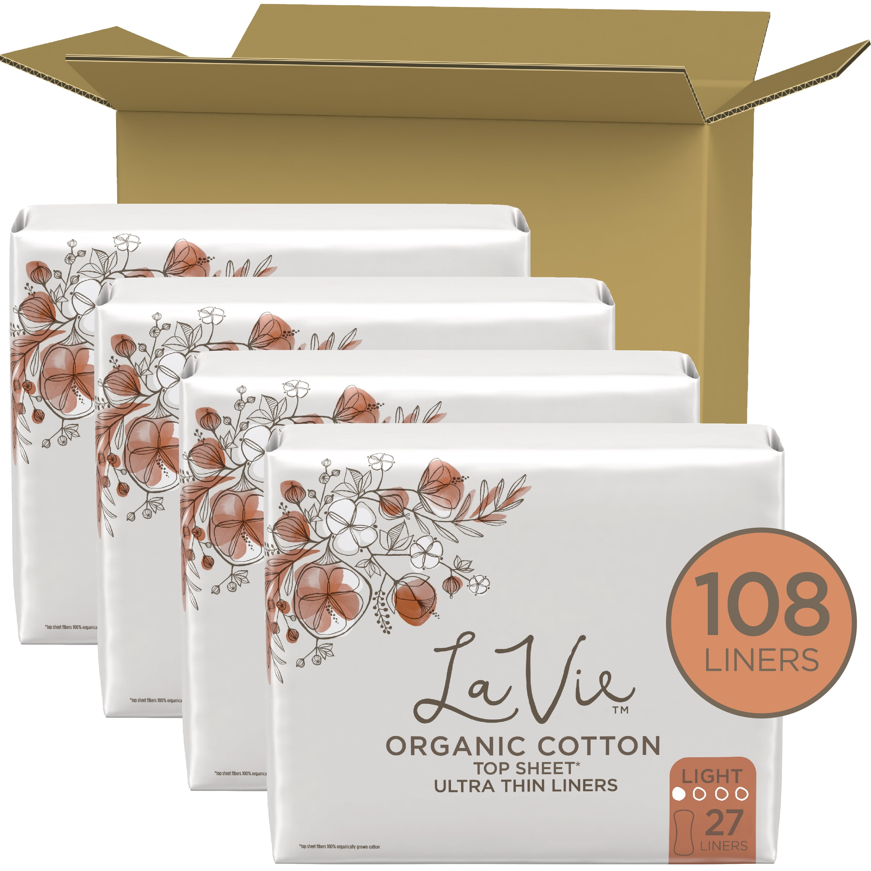 La Vie Organic Cotton Top Sheet* Panty Liners, Light Absorbency, 108
