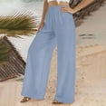 thumbnail image 4 of leijia Women's 2025 Summer Cotton Linen Palazzo Pants High Waisted Wide Leg Lounge Pants with Pockets Elastic Waist Vacation Pants, 4 of 5