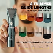 The Beard Club Precision Beard Trimmer for Men, 8 Guides with 45 Trim Settings Travel Barber Trimmer, Cordless Rechargeable Beard & Hair Trimmer