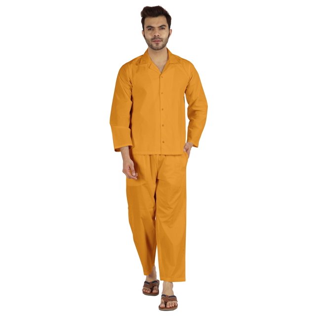Inkmeso Ensemble de Pyjama Classique Uni en Coton, Pyjama Boutonné pour Hommes, 2 Pcs, Tenue de Nuit