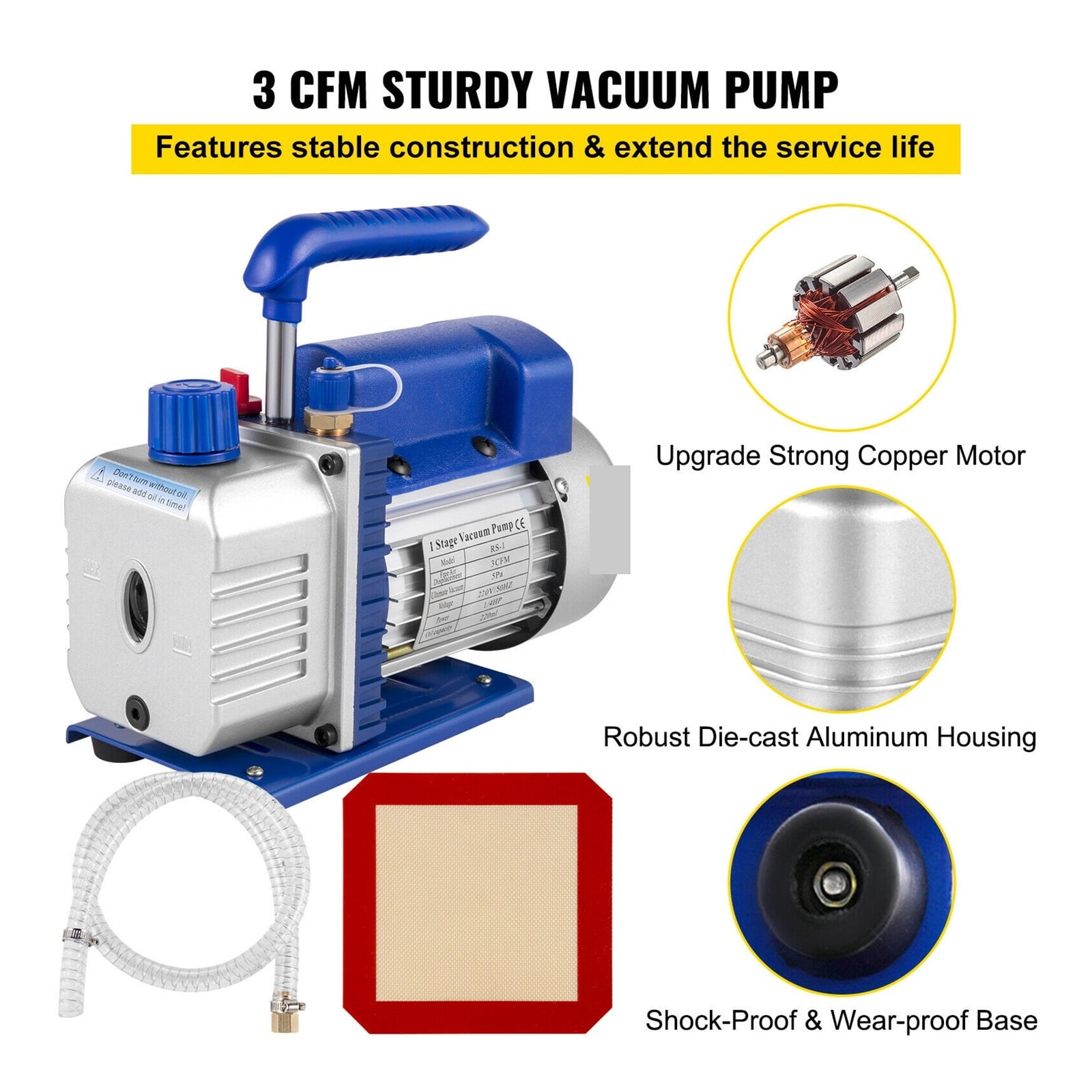 3CFM 1/4HP Vacuum Pump Refrigeration With Vacuum Chamber For Household Vacuum Packing Air Condition Automobile Maintenance