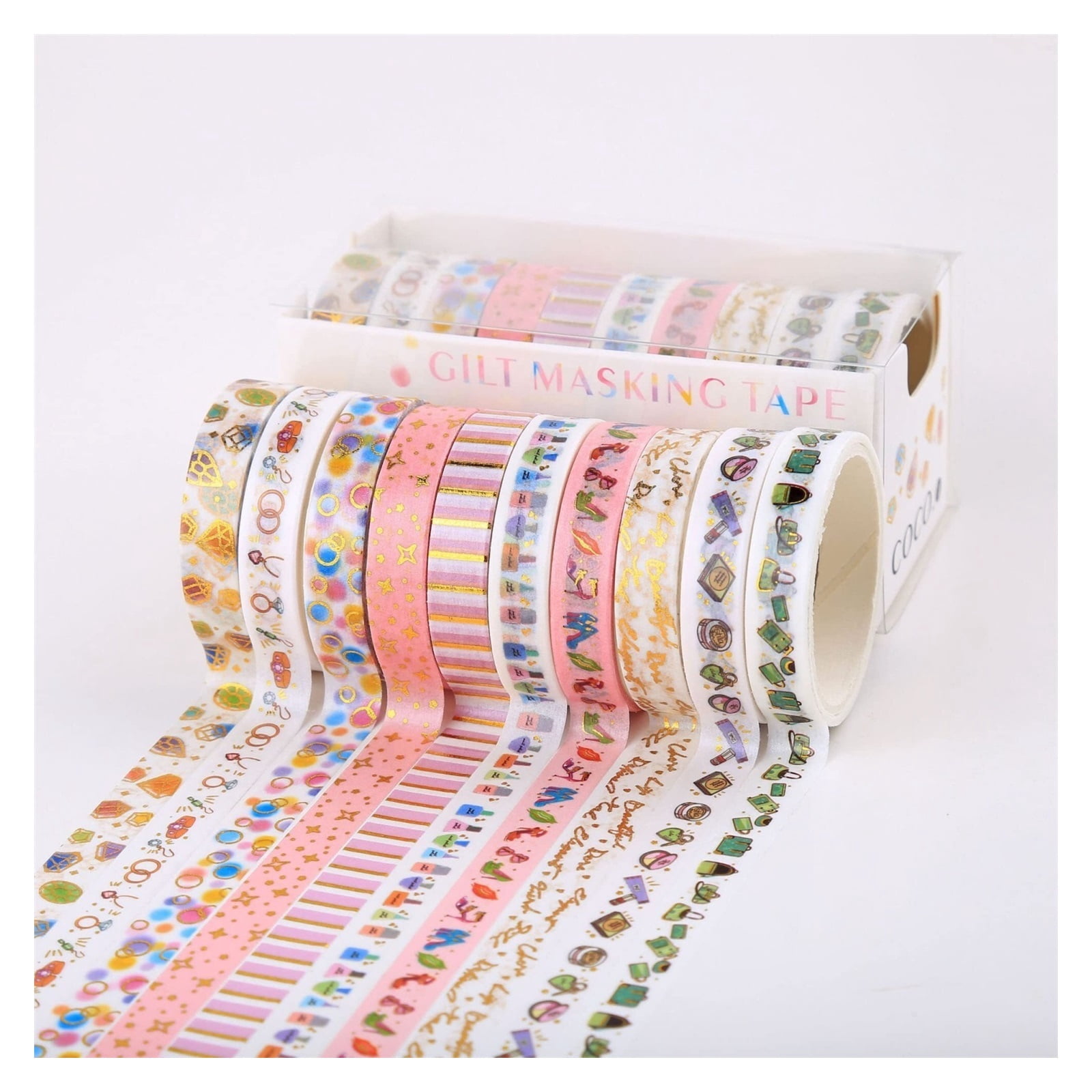 10 Rolls Sparkling Washi Tape Set 8mm Skinny Gold Foil Decorative Masking Washi Tapes for Bullet Journal,Scrapbook, Planner, DIY Crafts (Urban Beauty)