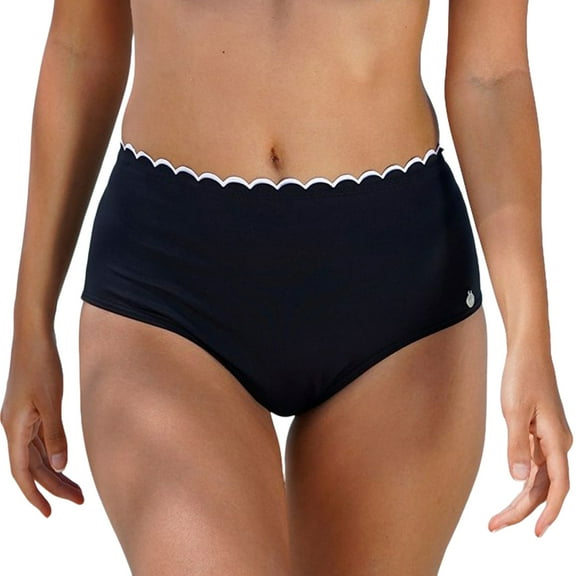 LASCANA Women's Scalloped High Waisted Bikini Swimsuit Bottom Contrast Trim