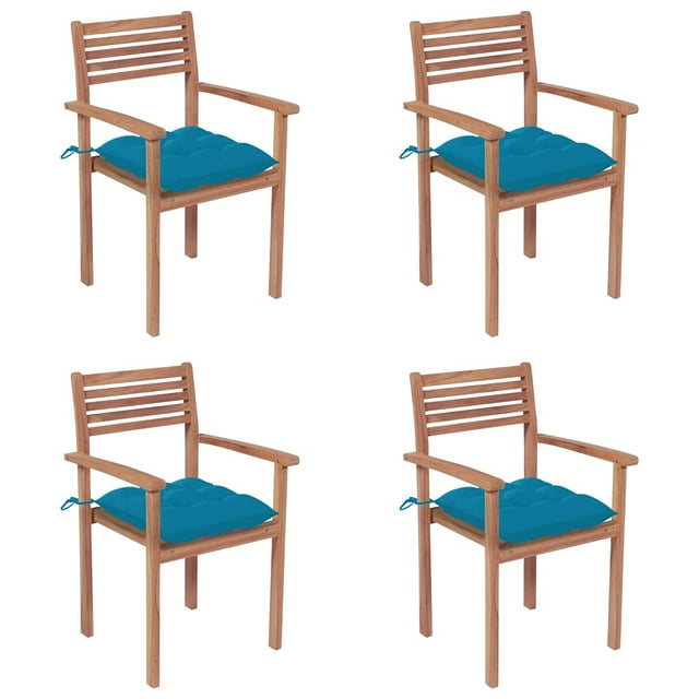 Conjunto de 4 sillas de jardín vidaXL de madera maciza de teca con cojines azul claro