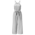 thumbnail image 3 of Baqcunre Women's Sleeveless Striped Romper Casual Club Wide Leg Pant Set,Color Grey,Size S-XL, 3 of 9