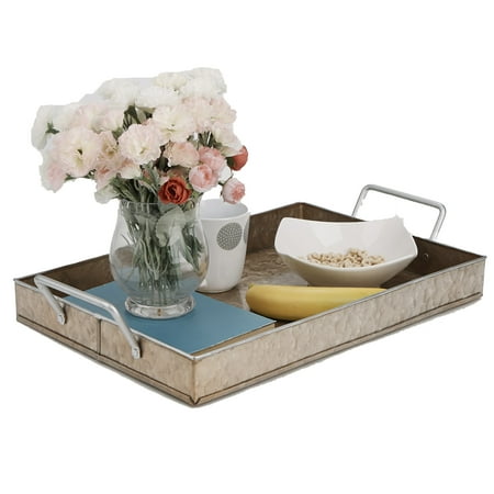 Rectangular Trays Mind Reader Cooper Plated Galvanized Serving Tray, Rectangular Serving Tray, Breakfast Tray, Butler Tray With Handles, Breakfast in Bed, Brown ()