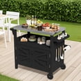 thumbnail image 6 of FUNDAZE HDPE Outdoor Grill Cart with Storage, Kitchen Island on Wheels, BBQ Prep Table with Stainless Steel Top, Movable Serving Counter for Garden, Poolside, Backyard, Black, 6 of 8