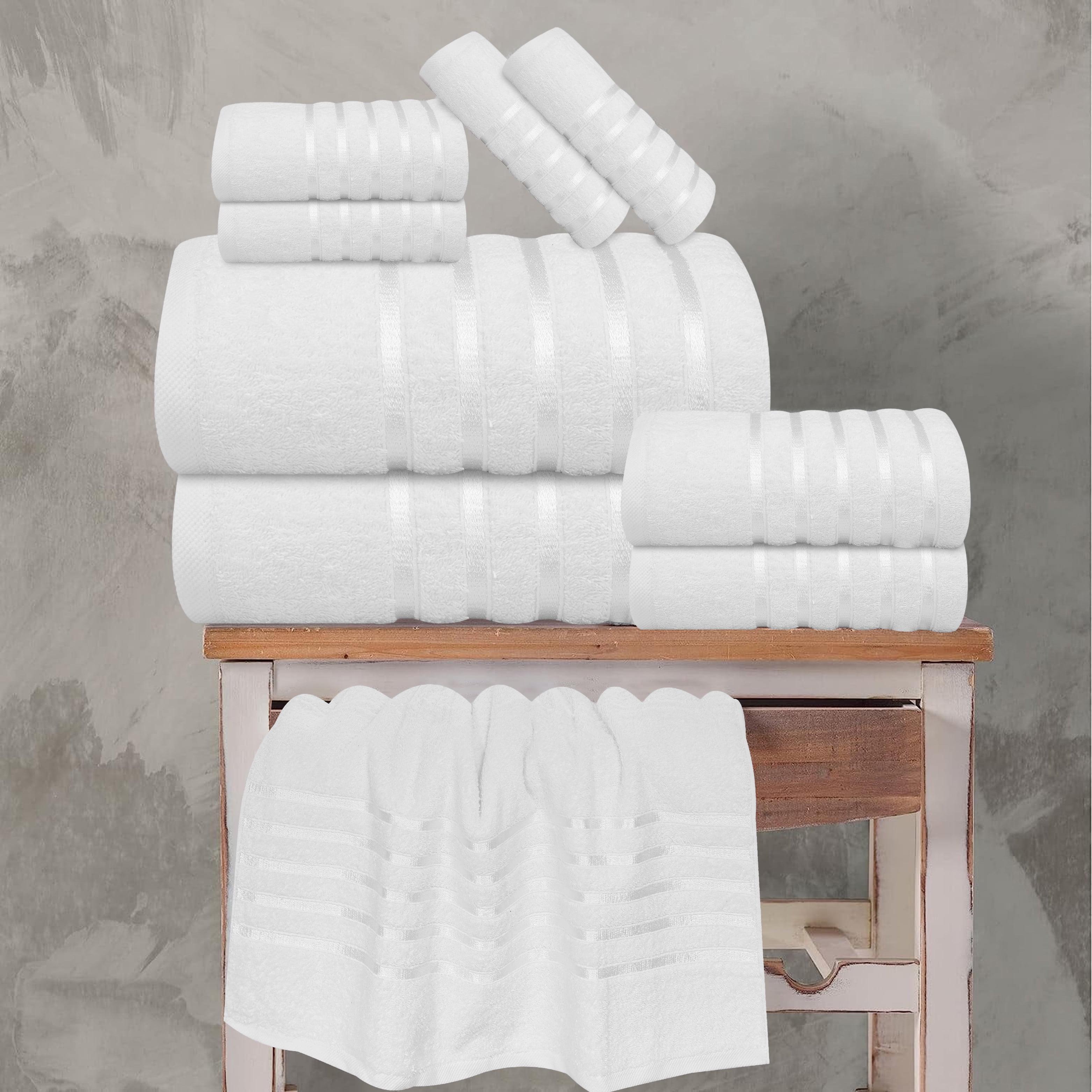 Ruvanti Premium White Bath Towel Set, 8 Pack 100% Cotton, Which  Include 2 Bath 27x54, 2 Hand 16x28, 4 Face 13x13. Extra Soft, Quick Dry, Lightweight, Luxury Towels for Bathroom & Hotel.