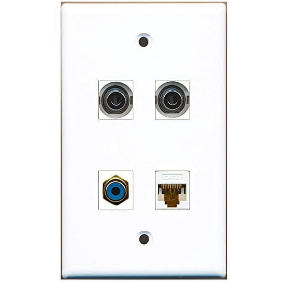 RiteAV - 1 Port RCA Blue 2 Port 3.5mm 1 Port Cat6 Ethernet White Wall Plate