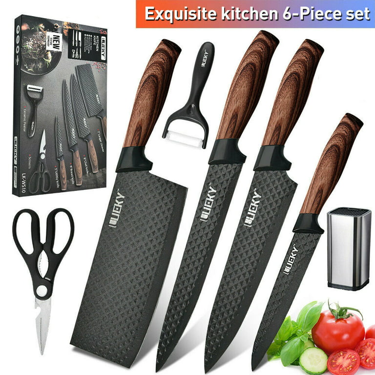 Randalfy Kitchen Knife Set with Block, 7 Pieces Chef Knife Set with Knives,  Scissor, Block for Meat/Vegetables/Fruits Chopping, Slicing
