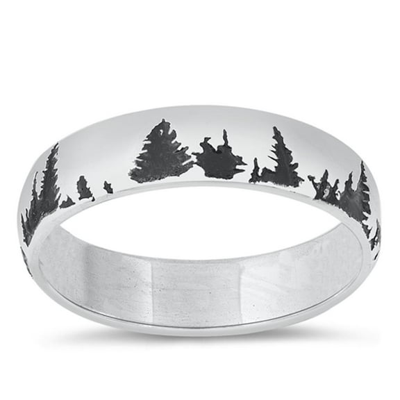 Forest Nature Scene Outdoor Ring .925 Sterling Silver Band Jewelry Female Male Unisex Size 9