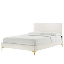 Platform Bed Frame, Tufted, Twin, White, Velvet, Mid Century Bedroom, Modern Contemporary Boutique HB35558