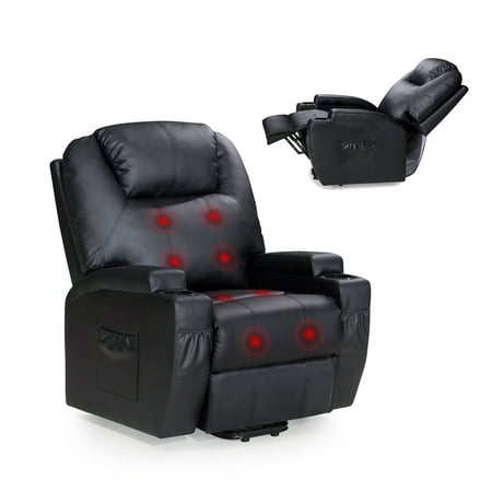 Power Lift Recliner Sofa Chair with Massage and Heating, Luxurious Bonded Leather Lounge Living Room Chair,