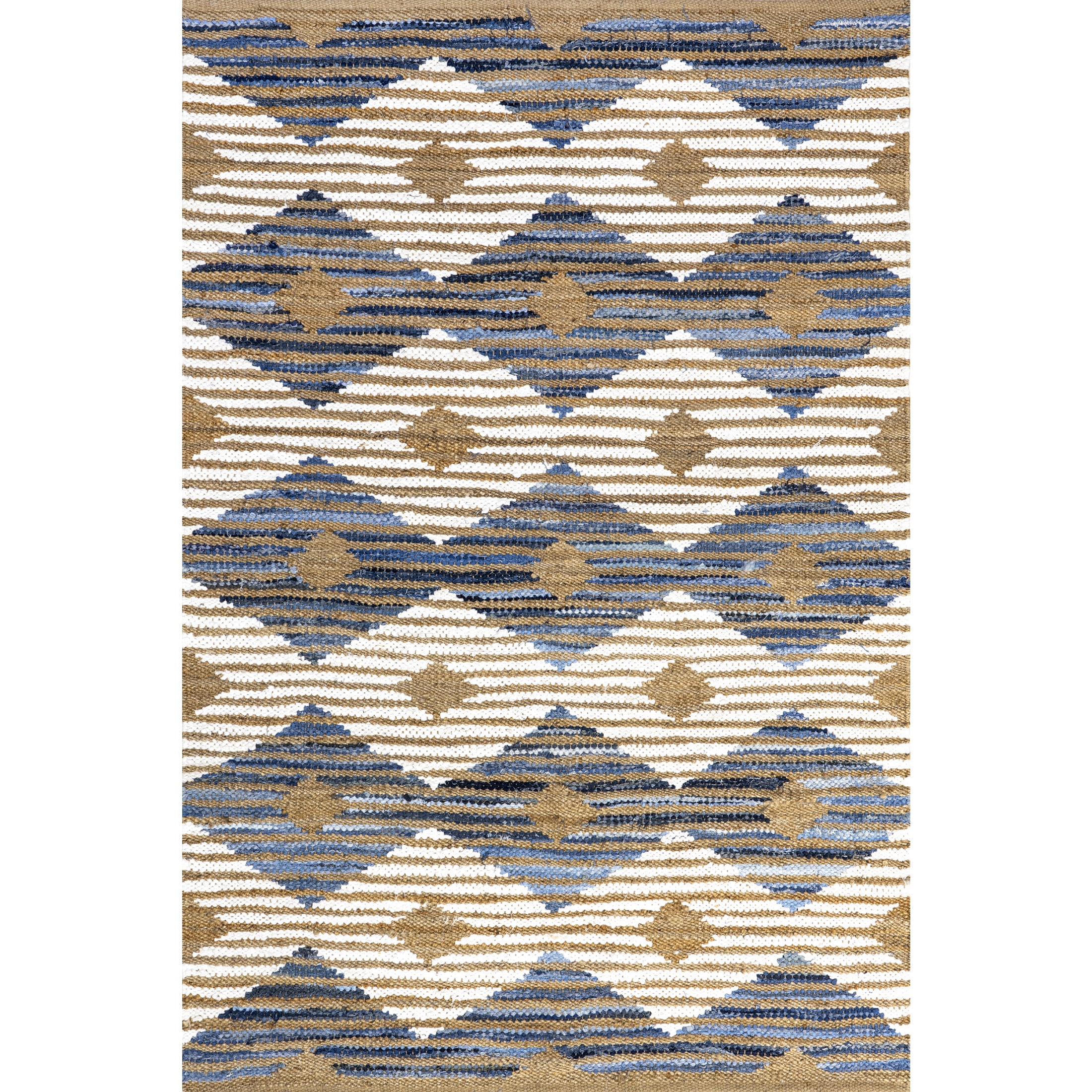 nuLOOM Hand Braided Marla Denim And Jute Diamonds Area Rug, 2' 6" x 6', Runner, Marla Off-white