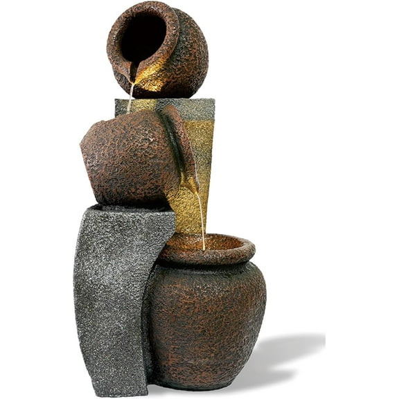 30 Inch Tall Outdoor Water Fountain Waterfalls with 2 LED Lights Yard Art Decor Indoor and Outdoor