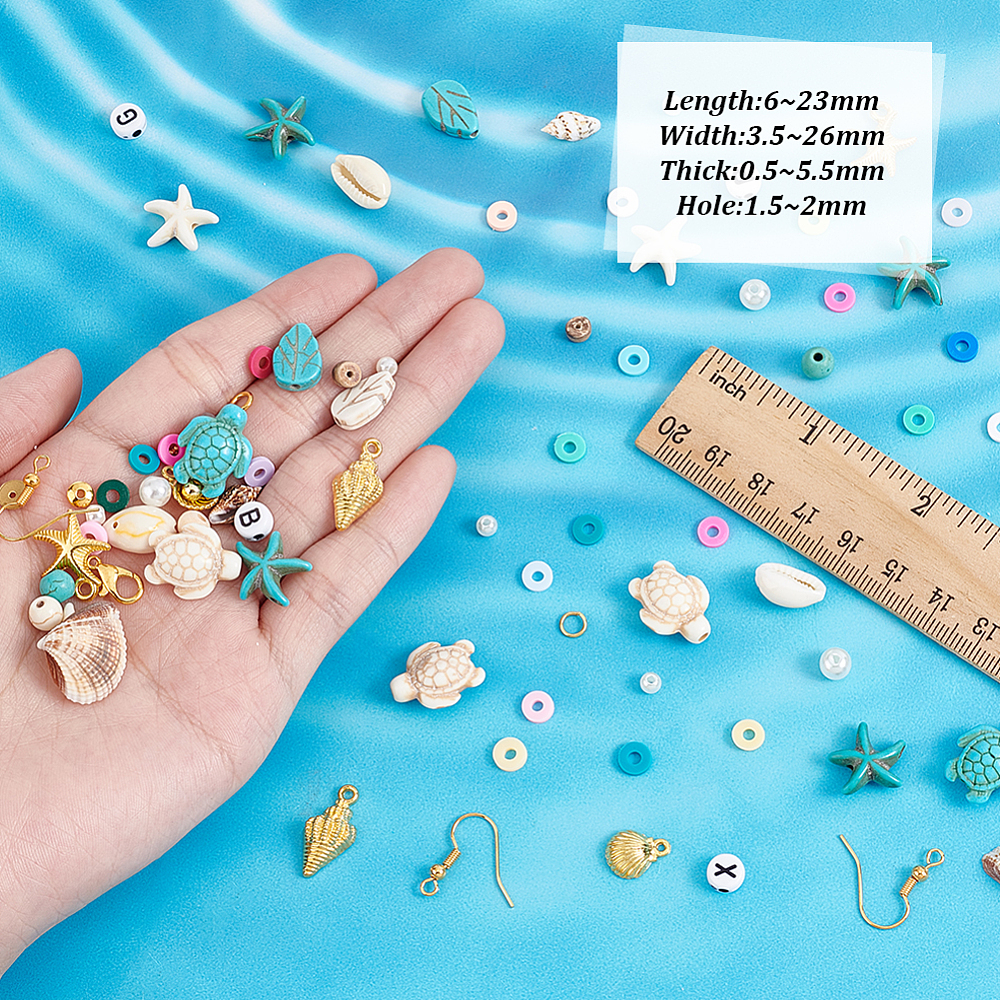 DIY Shell Turquoise Dangle Earring Making Kits Mixed Color 6~23x3.5~26x0.5~5.5mm Hole: 1.5~2mm