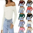 thumbnail image 6 of CoCopeaunts Women's Long Sleeve Off Shoulder Tunic Sweater Fall Winter Sexy Ribbed Knit Slim Fit Crop Tops, 6 of 6