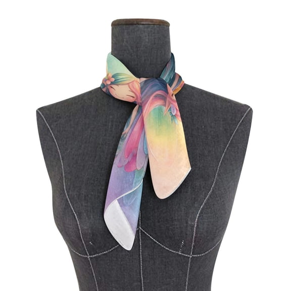 Square Scarf 24x24 Inch Rainbow Winged Fairy Silky Satin Sun Protection Neck Scarf for Women Multi-Purpose Head Wrap Bandana for Hair Bag Decoration