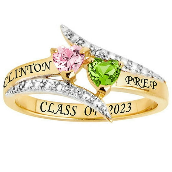 Order Now for 2025 Graduation, Freestyle Double Heart Birthstone Bypass Diamond Accent Class Ring, Personalized, High School or College