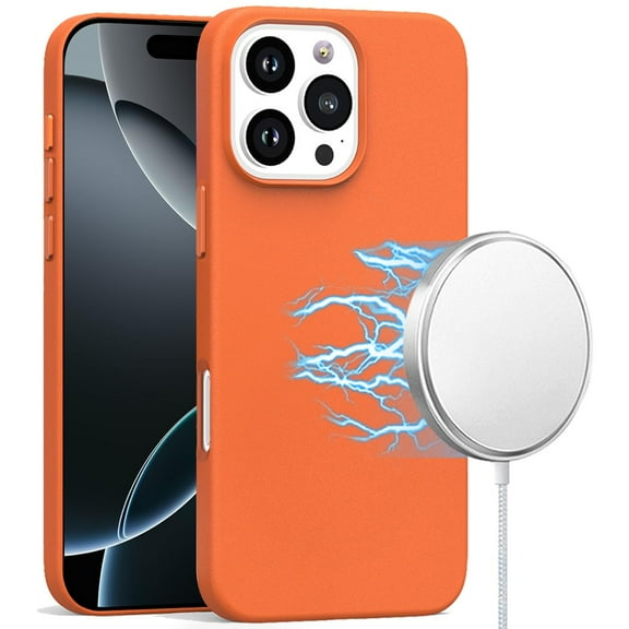MagSafe Compatible Leather Case for iPhone 16 Pro - Orange