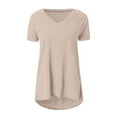 thumbnail image 5 of Sweet Home Farm V Neck T Shirts for Women Summer Tops Plus Size Short Sleeve High Casual Tunic To Wear With Leggings Short Sleeve Shirts for Women Beige, 5 of 5