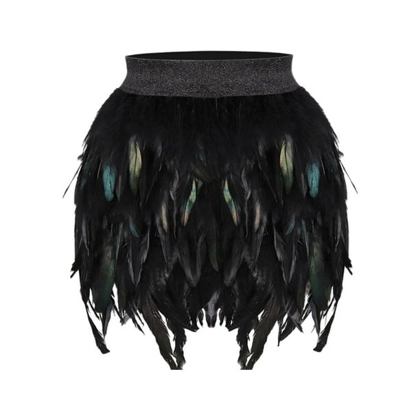 corta con flecos de plumas para mujer, acampanada, cintura media elástica para cóctel 38cmx50cm Zulema Minifalda