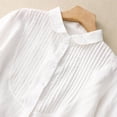 thumbnail image 4 of Mittory Women Cotton Linen Shirts 3/4 Sleeve Lapel Button Down Pleated Blouse Summer Dressy Casual Solid Color Tees Tops, 4 of 5