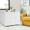 thumbnail image 2 of Gymax Folding Sewing Table Shelves Storage Cabinet Craft Cart W/Wheels Large White, 2 of 10