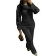 thumbnail image 3 of Women's 2 Piece Lounge Sets Sweatshirt Casual Travel Outfits Fashion Wide Leg Tracksuit Cozy Sweatsuits Black S, 3 of 8