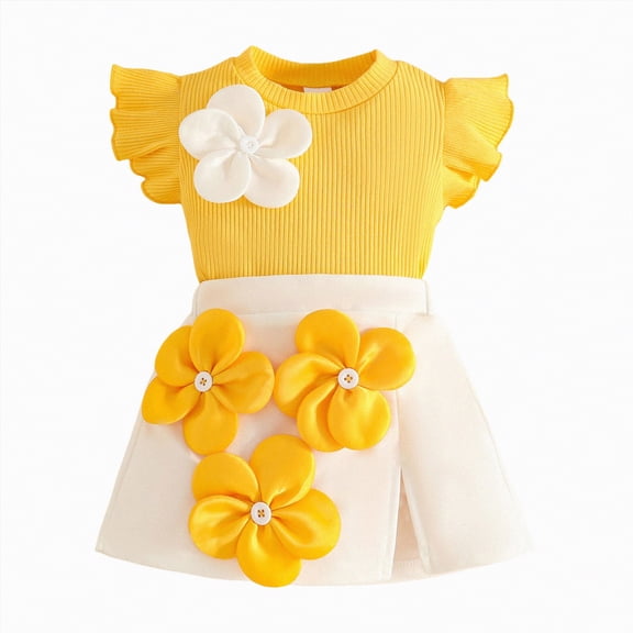Xudanell Baby Girl First Birthday Outfit Flower Short Sleeve Top with Pearls Floral Short Skirts 3pcs Baby Girl Fall Outfits