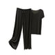 thumbnail image 1 of Conjunto de pijama de satén de seda helada Qarigey para mujer camiseta con cuello en V pantalones holgados drapeados 3XL Negro, 1 of 6