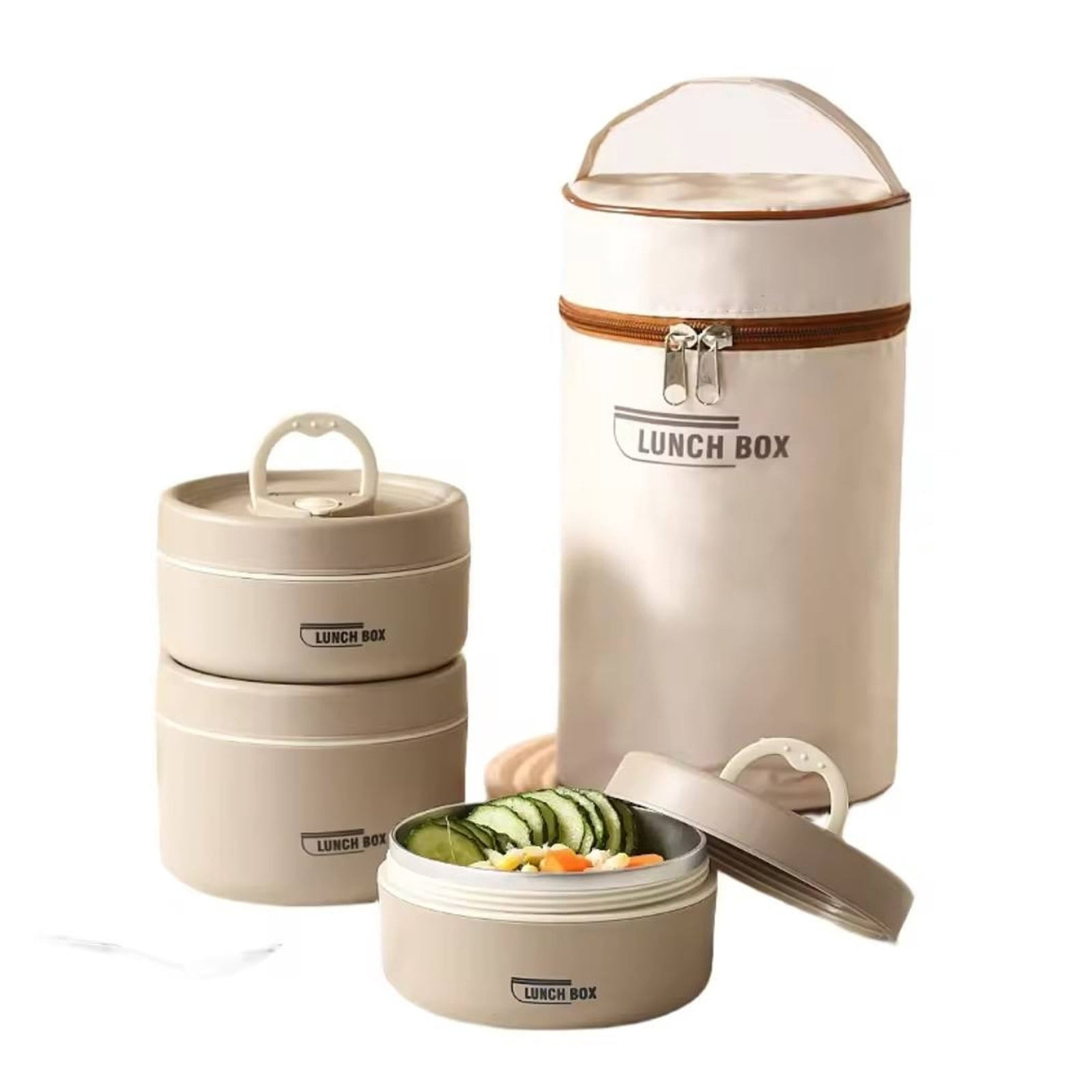 Portable Lunch Bag Bento Box Set Multi-Layer Thermal Food Organizer Leakproof Stainless Steel Storage Container Beige